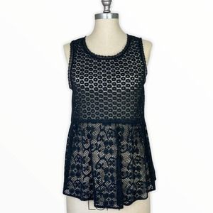 AMERICAN EAGLE Floral Lace Sheer Peplum Tank Top M